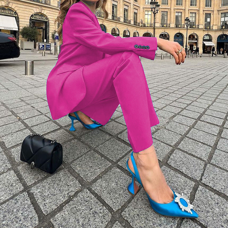 Women's Fashion Blazer Solid Color Casual Pants Two-piece Suit - WOMONA.COM