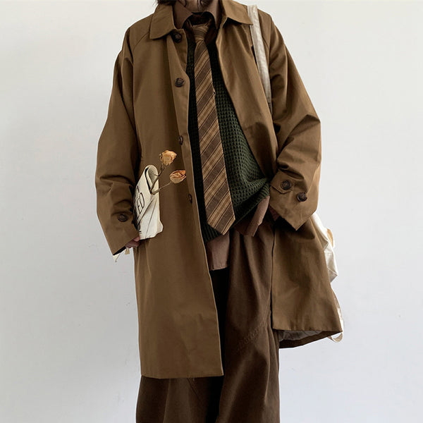 Retro Mid Length Workwear Trench Coat - WOMONA.COM