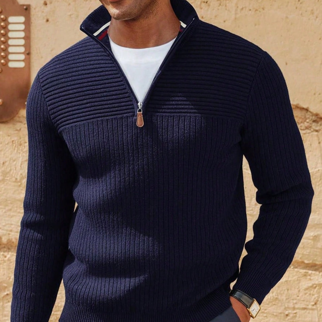 Men's Ribbed Navy Quarter-Zip Sweater - product view 1