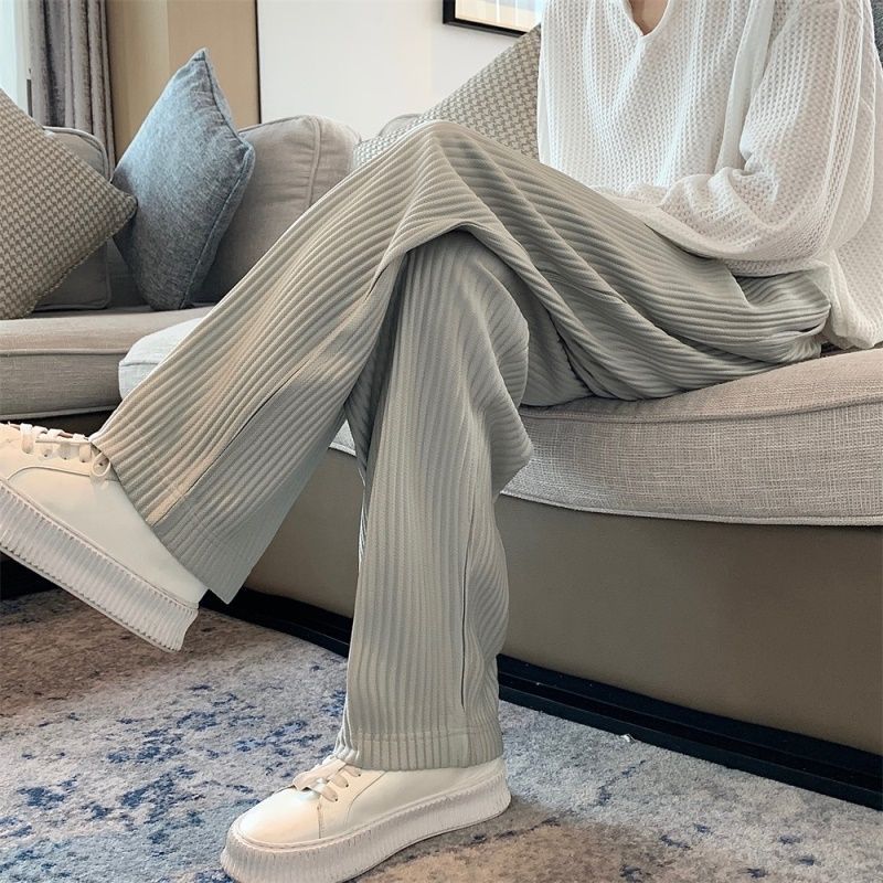 Texture Wide-leg Pants Vertical Stripes Men And Women Casual - WOMONA.COM