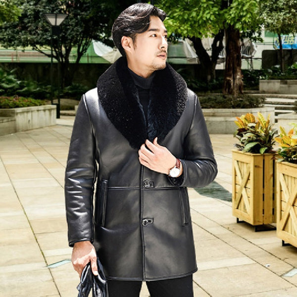 Men's Leather Coat Padded Fleece Jacket