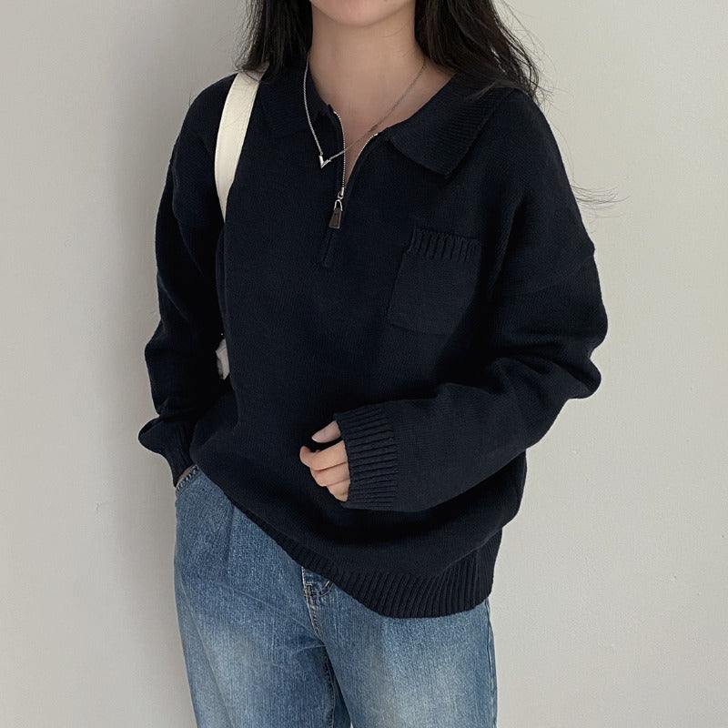Women's One-Size Solid Half-Zip Sweater - product view 1