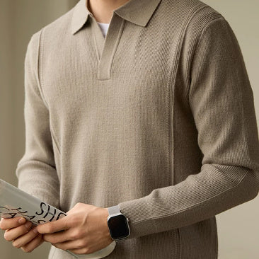 Business Casual Polo Collar Long-sleeved Sweater - WOMONA.COM