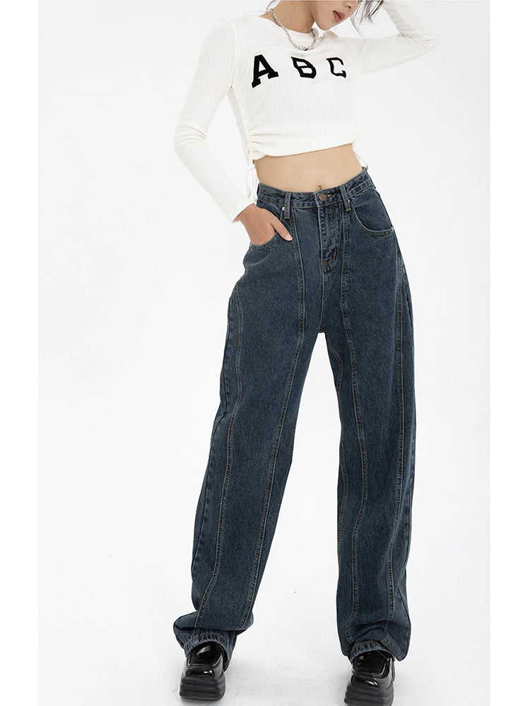 Dark Blue Jeans For Women Loose Drape - WOMONA.COM