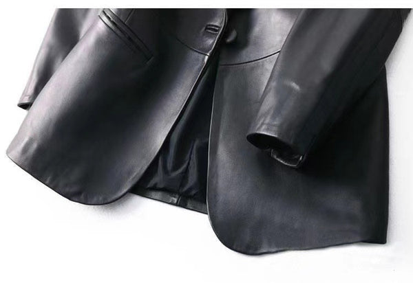 Slim Suit Collar Leather Little Jacket - WOMONA.COM