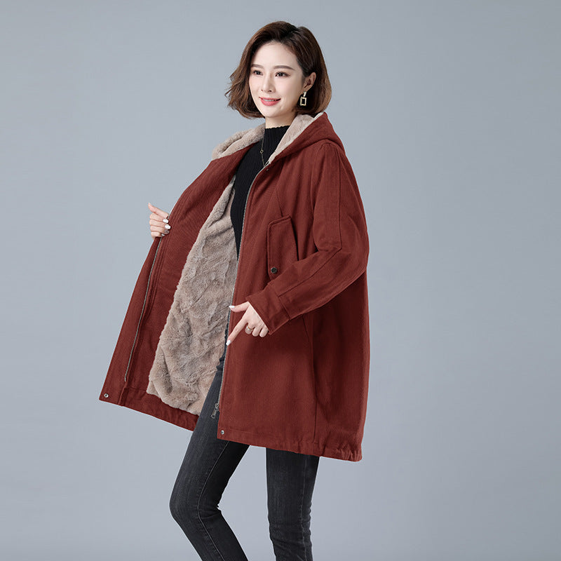 Fleece-lined Thick Hooded Parka - WOMONA.COM