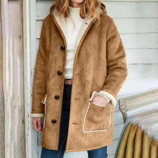 Solid Color Retro Suede Hooded Coat