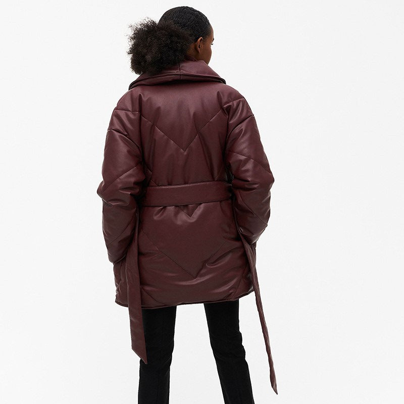 Winter Parkas For Women Loose Leather Coats - WOMONA.COM