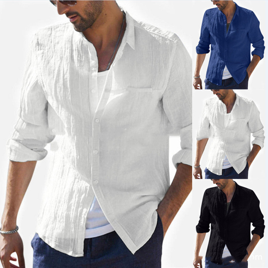 Men's linen-look long-sleeve button shirt