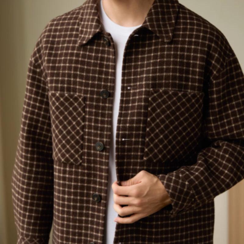 Double-sided Woolen Houndstooth Design Coat Men's Casual - WOMONA.COM