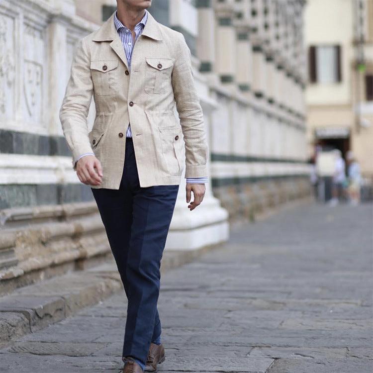 Lapel Multi-pocket Workwear Jacket Men - WOMONA.COM
