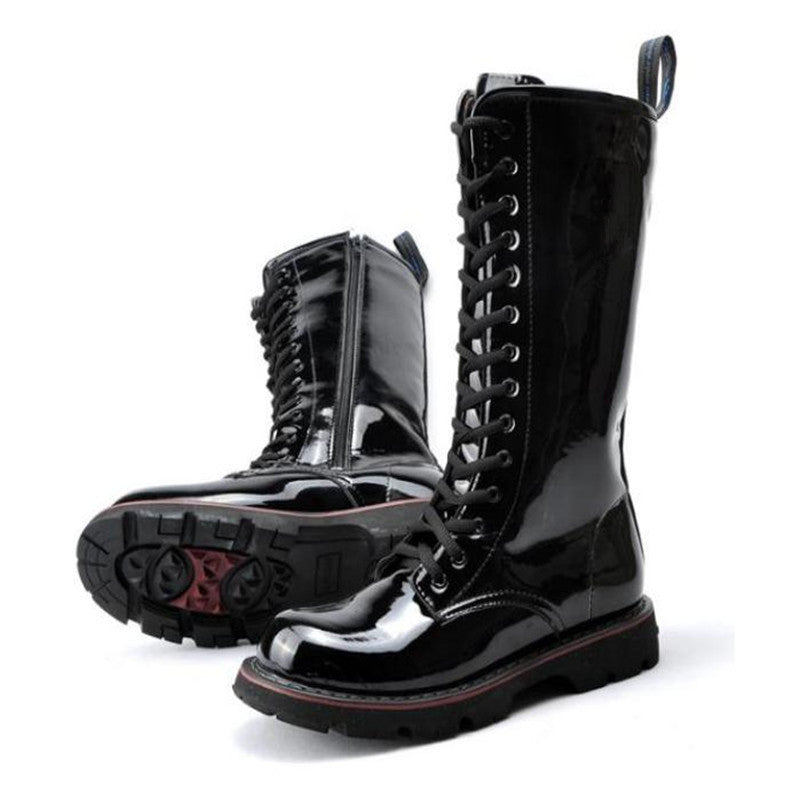 Lange High-Top-Martin-Stiefel aus Lackleder