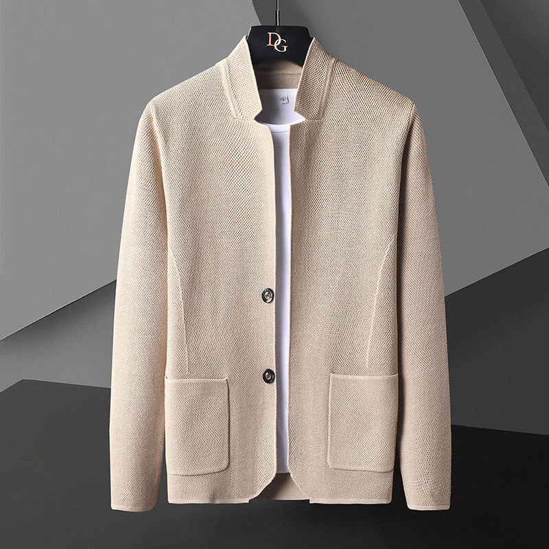 Pocket Stand Collar Cardigan Sweater Men - WOMONA.COM