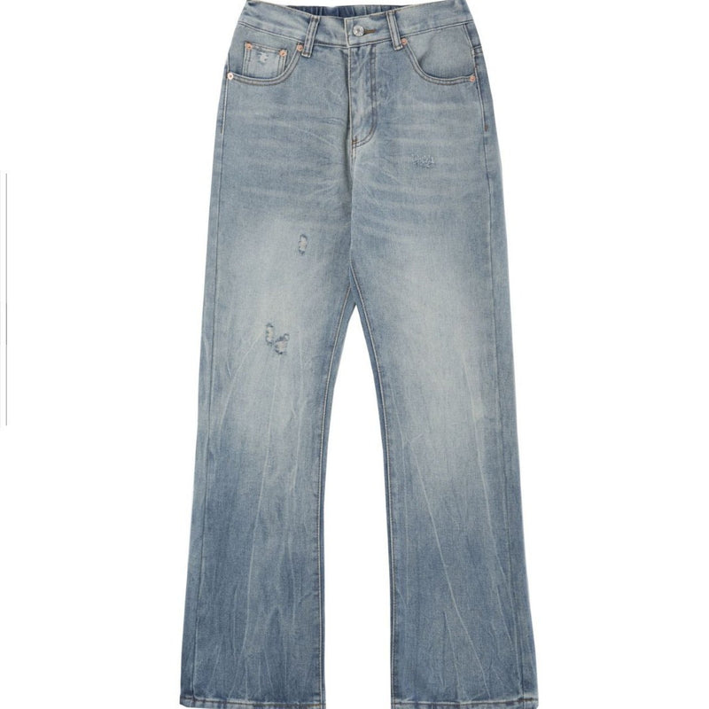 Water Washed Hole Bootcut Trousers - WOMONA.COM