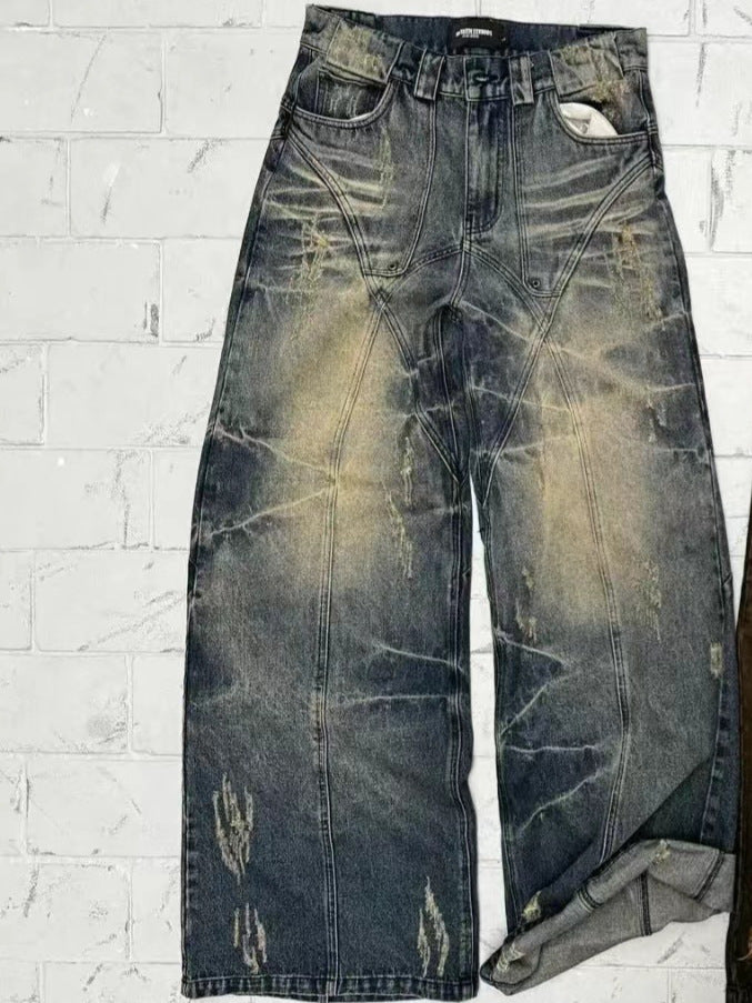 American High Street Straight Yellow Mud Dyed Jeans - WOMONA.COM