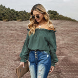 New Style Ruffled Neckline Lantern Sleeve Blouse Women - WOMONA.COM