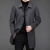 Men's Mid Length Lapel Woolen Cashmere Coat - WOMONA.COM