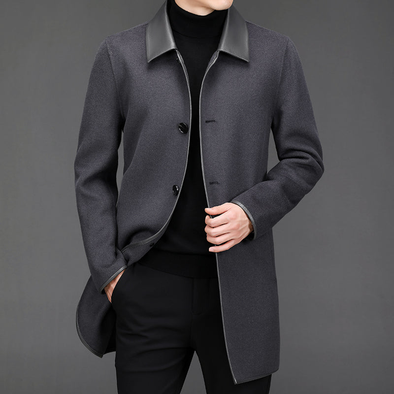 Men's Mid Length Lapel Woolen Cashmere Coat - WOMONA.COM