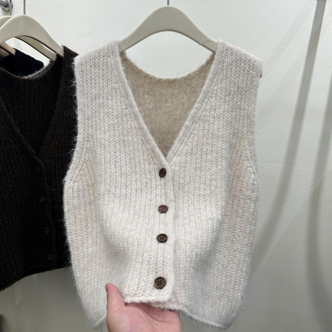 Solid Color Loose-fitting Versatile Sleeveless Cardigan Sweater - WOMONA.COM