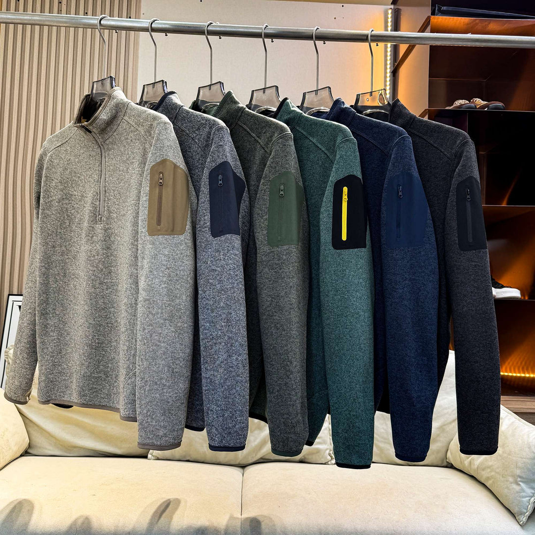 Unisex Fleece-Lined Zip Pullover with Sleeve Pocket - product view 1