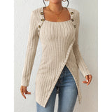 Woman Square-neck Off-shoulder Slit Sweater - WOMONA.COM