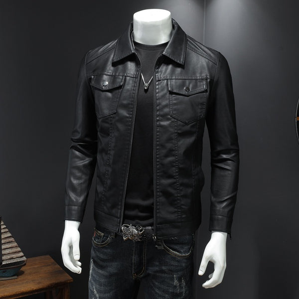 Mens Fashion Casual Solid Color Slim Biker Jacket - WOMONA.COM