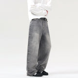 Retro Washed Smoky Gray Jeans Men And Women Loose - WOMONA.COM