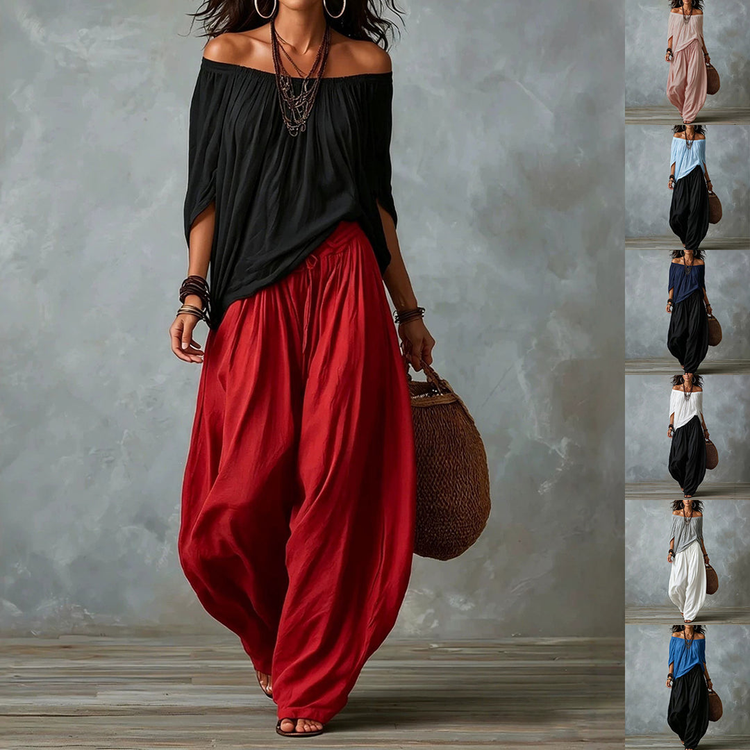 Women's Off-Shoulder Top & Flare-Pants Set – product view 1 | WOMONA