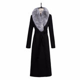 Real Fox Fur Collar Wool Overcoat Super Long Waist - WOMONA.COM