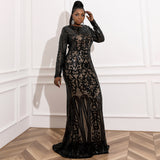 Mopping Evening Dress Round-neck Long Sequined Skirt - WOMONA.COM