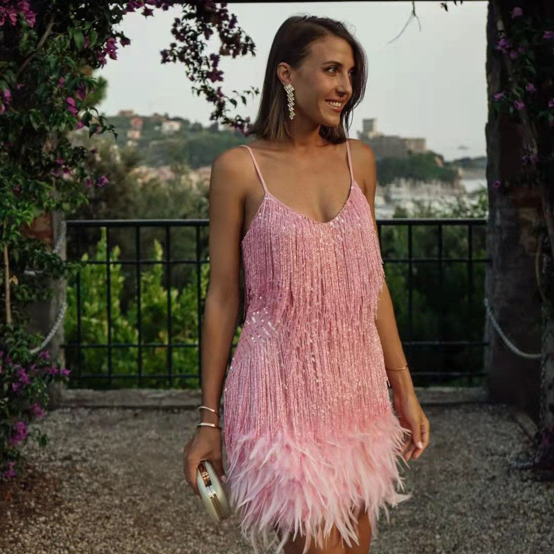 Women's sequin tassel V-neck mini dress – product image 5