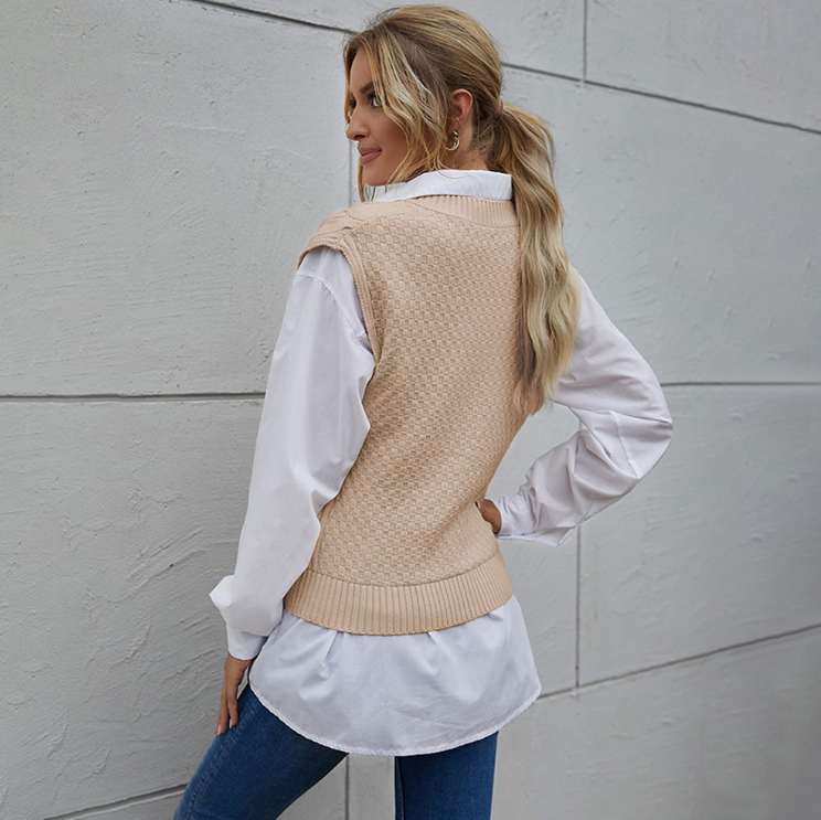 Casual Slim V-neck Pullover Sleeveless Sweater - WOMONA.COM