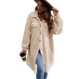 Fashion Pocket Lapels Plush Warm Long Sleeves Coat