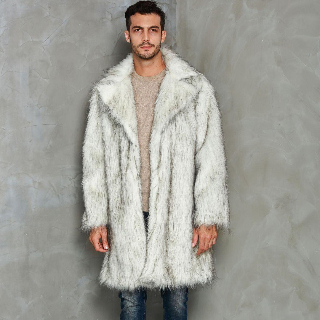 Men's Fashion Tailored Suit Collar Faux Fur Coat - WOMONA.COM