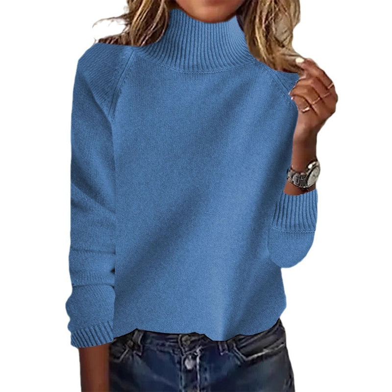 Damen Raglan-Rollkragenpullover mit dickem, hohem Stehkragen