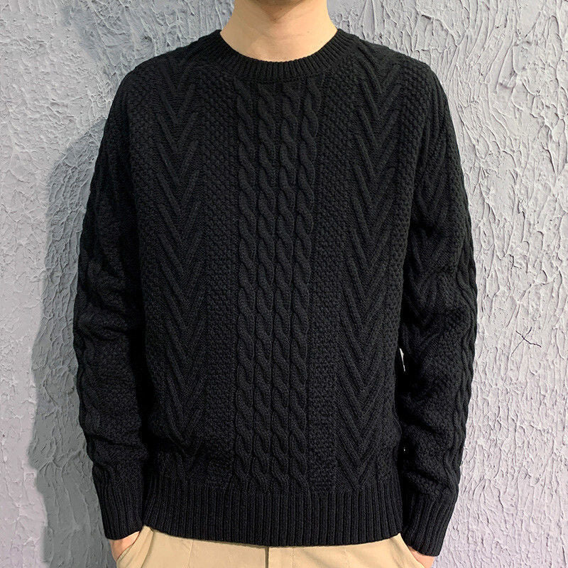 Men's Knitting Thick Yarn Fried Dough Twists Sweater - WOMONA.COM