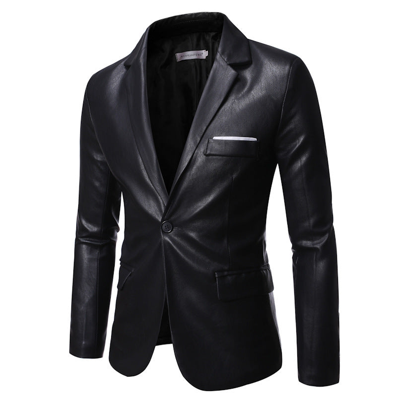 Pu Leather One Button Single Suit Jacket - WOMONA.COM