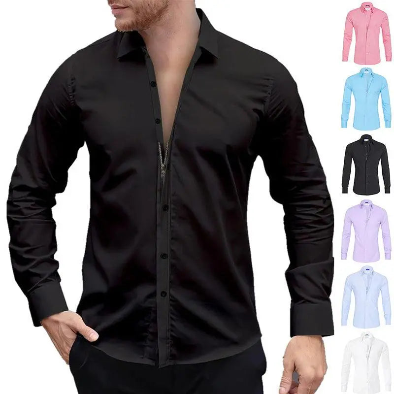 Long Sleeve Zipper Shirt With Button Design - WOMONA.COM