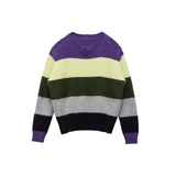 Loose Round Neck Contrast Large Striped Sweater - WOMONA.COM