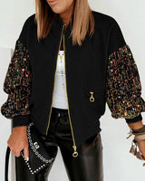 Women's New Colorful Sequin Stitching Long-sleeved Coat