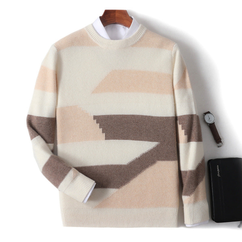 Round Neck Multicolor Woolen Sweater Men's