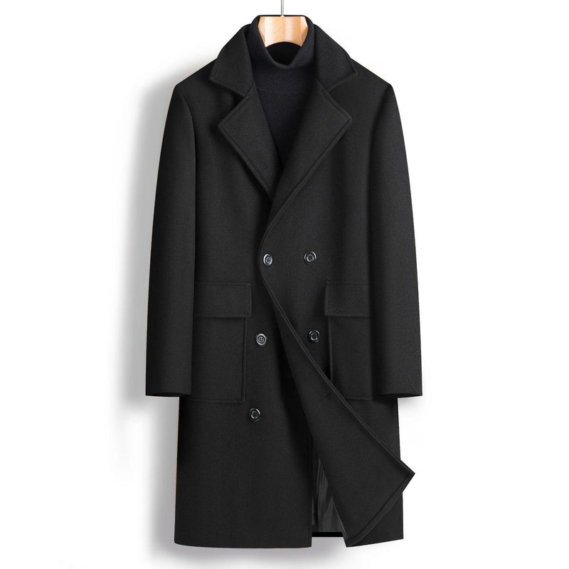 Fall Winter Men Double Breasted Mid-length Coat