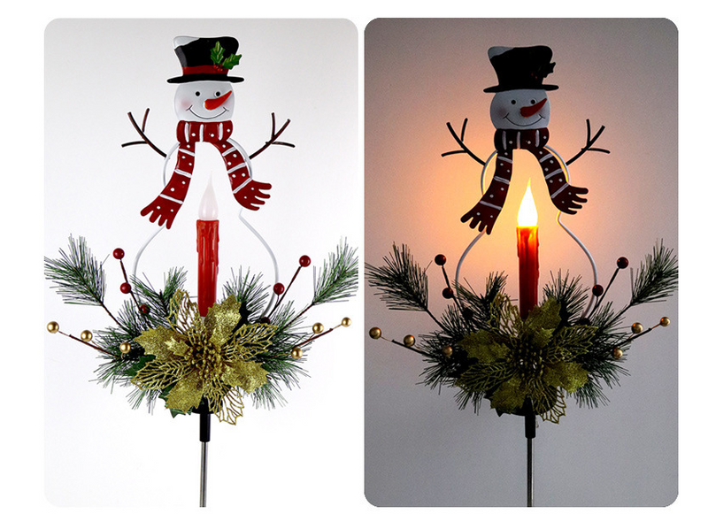 Christmas Solar Hardware Painted Snowman Ground Lights - WOMONA.COM