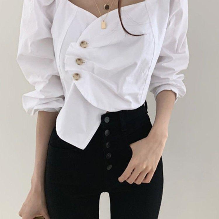 Retro Sexy Square Neck Scheming Clavicle Blouse Women - WOMONA.COM