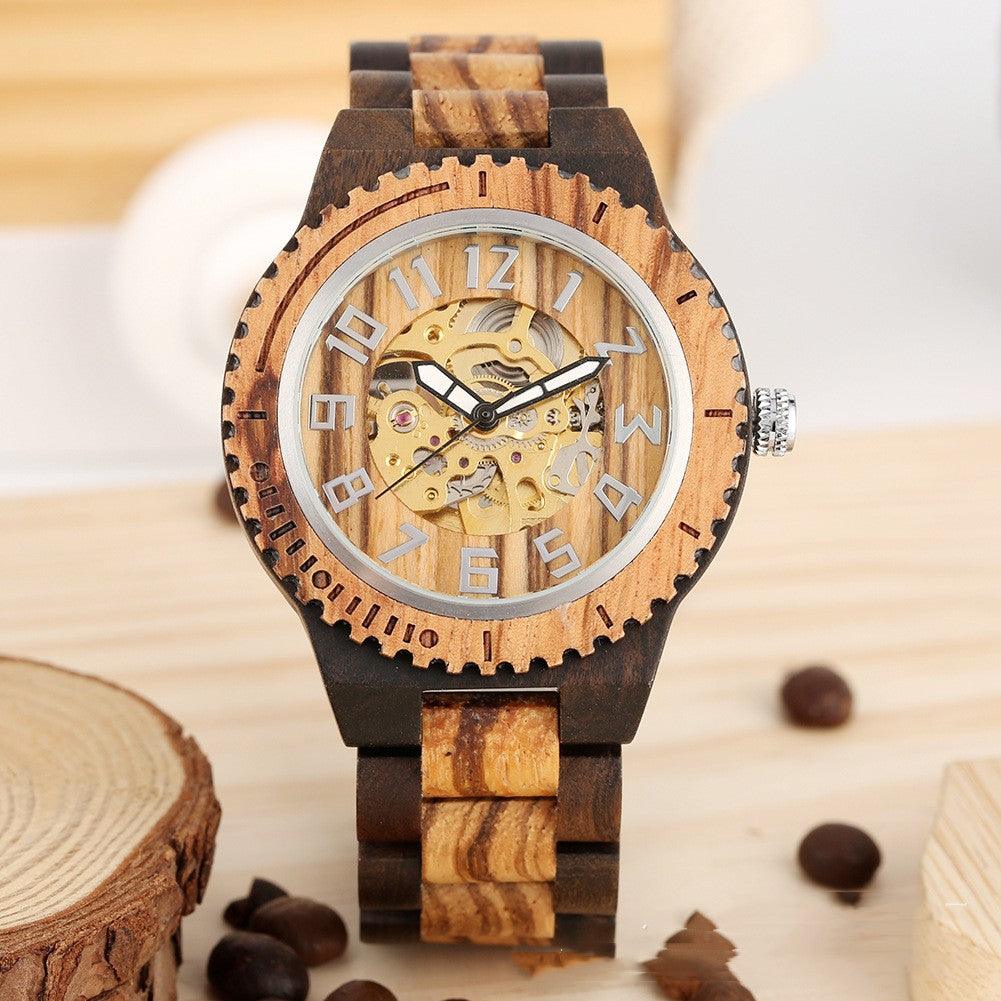 Creative Gear Dial Bamboo Wood Automatic Mechanical Watch - WOMONA.COM