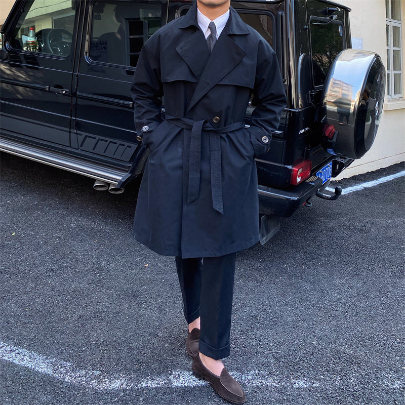 Commuting Mid-length Trench Coat With Double-breasted Lapels - WOMONA.COM