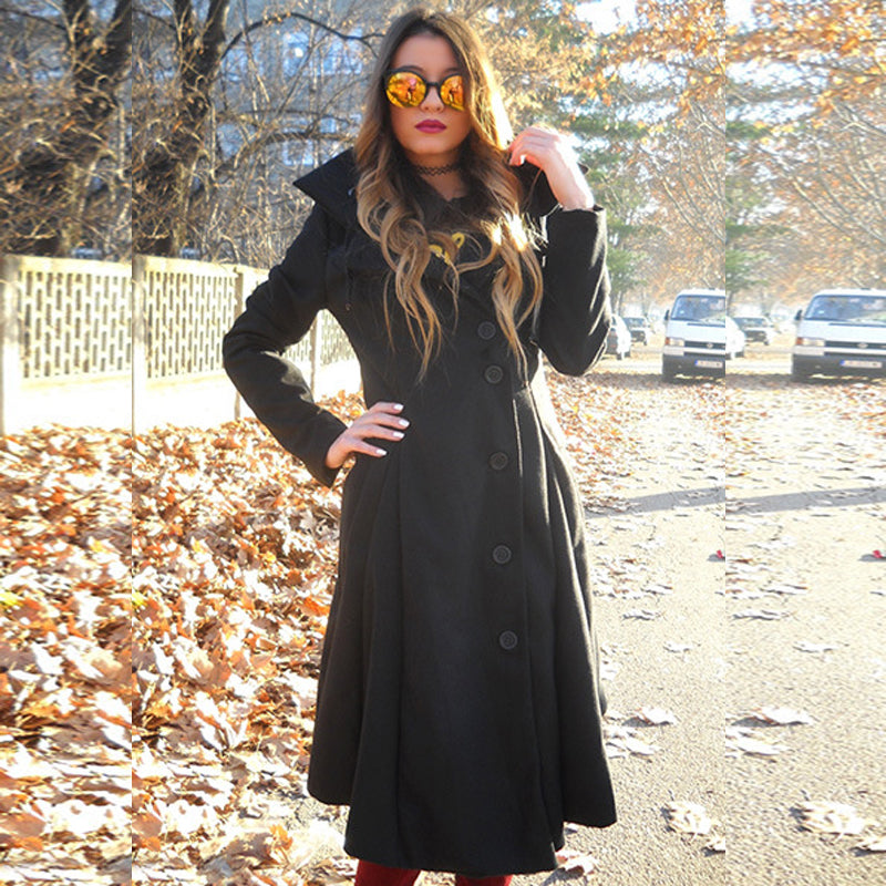 Women's slim double-breasted long coat