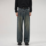 Retro Washed Decorative Flower Jeans For Men - WOMONA.COM