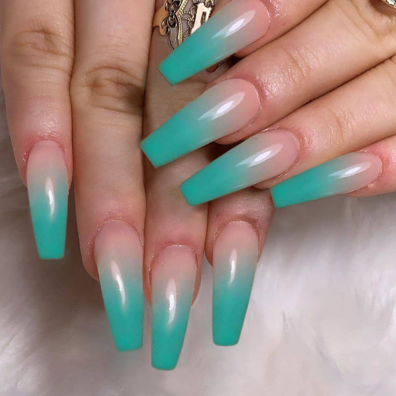 Waterproof Removable Water Green Fake Nails - WOMONA.COM