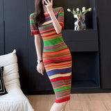 Women's Fashion Temperament Striped Knitted Dress - WOMONA.COM